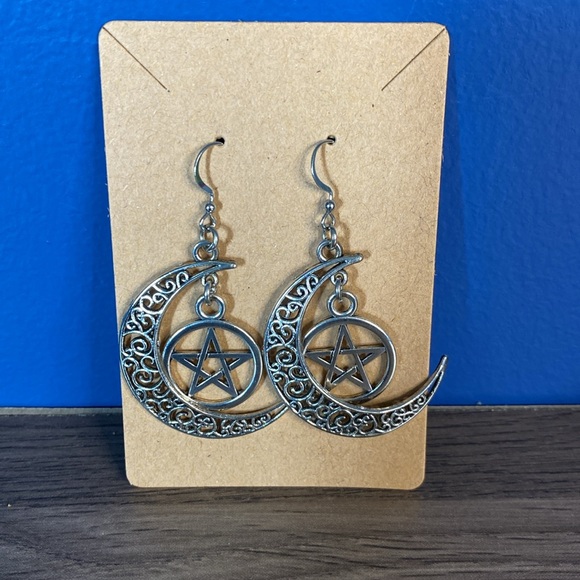 Pentacle Crescent Moon Earrings - Picture 4 of 4